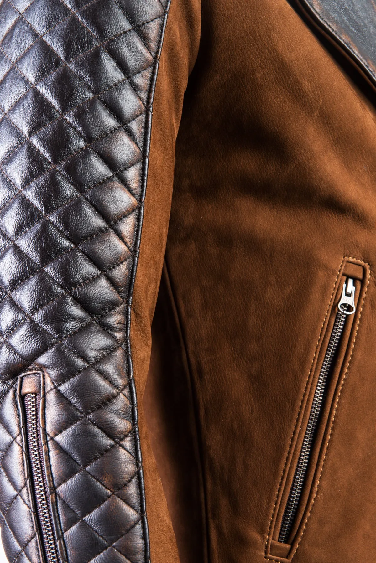 REBEL CR Leather Jacket Cafe Nubuck Brown quilted