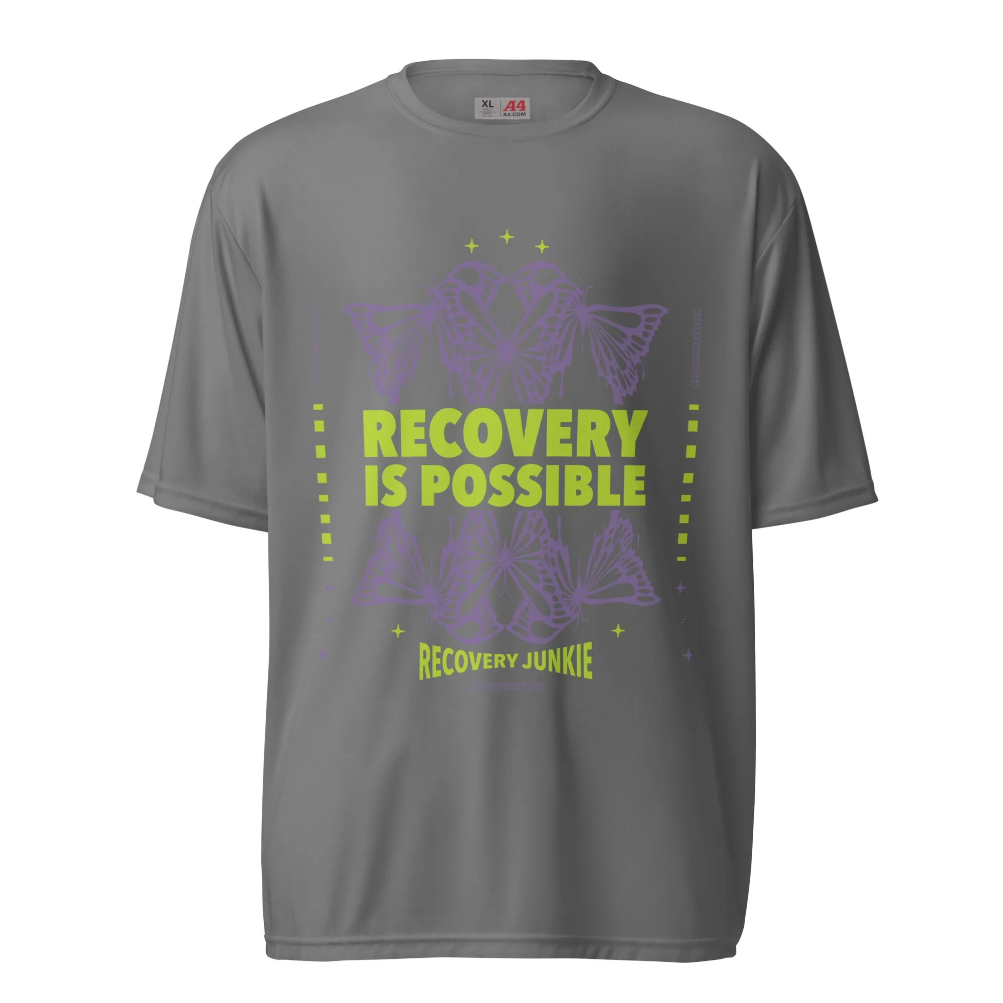 Recovery Is Possible Recovery Junkie Unisex performance crew neck t-shirt