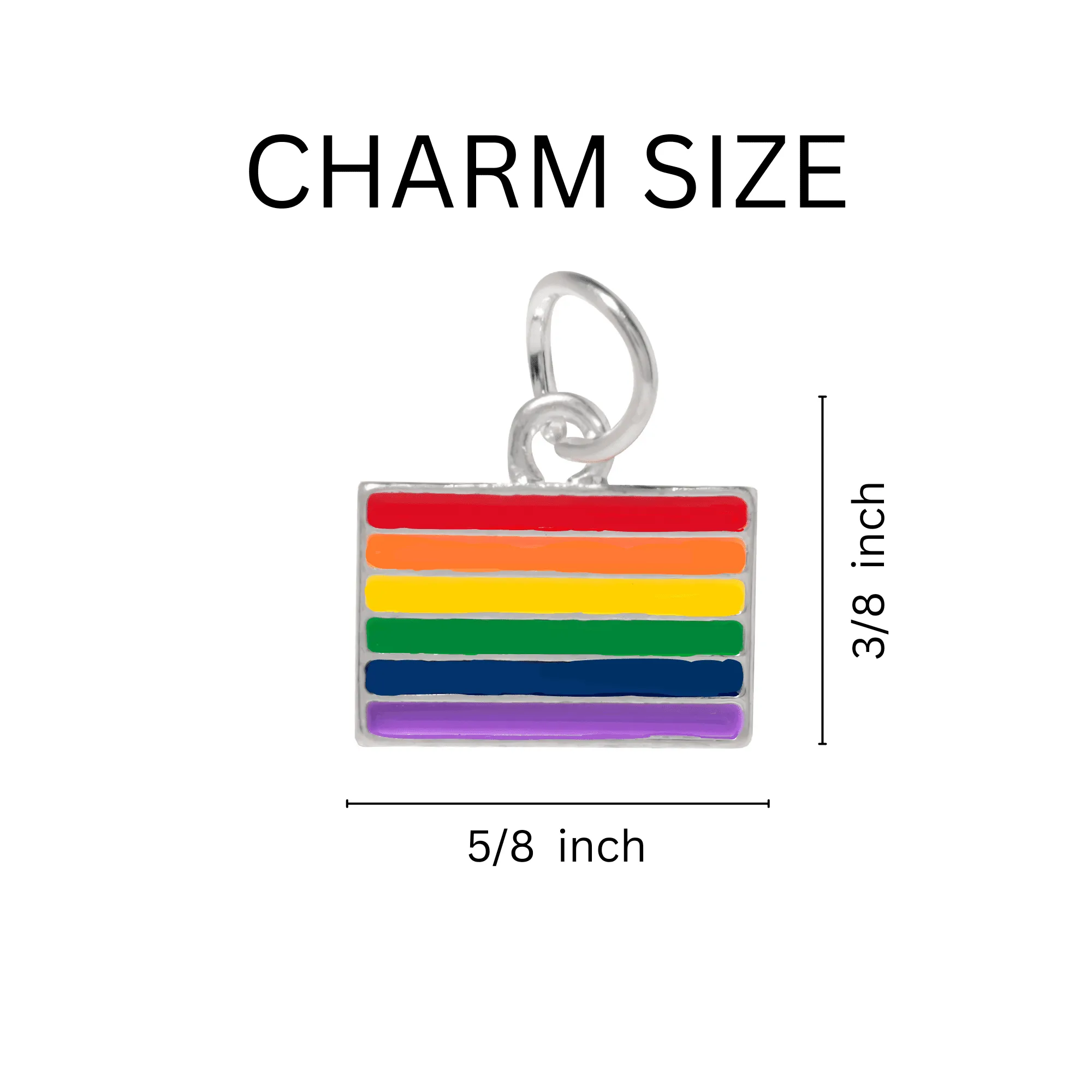 Rectangle Rainbow LGBTQ Pride Flag Charm Silver Beaded Bracelets