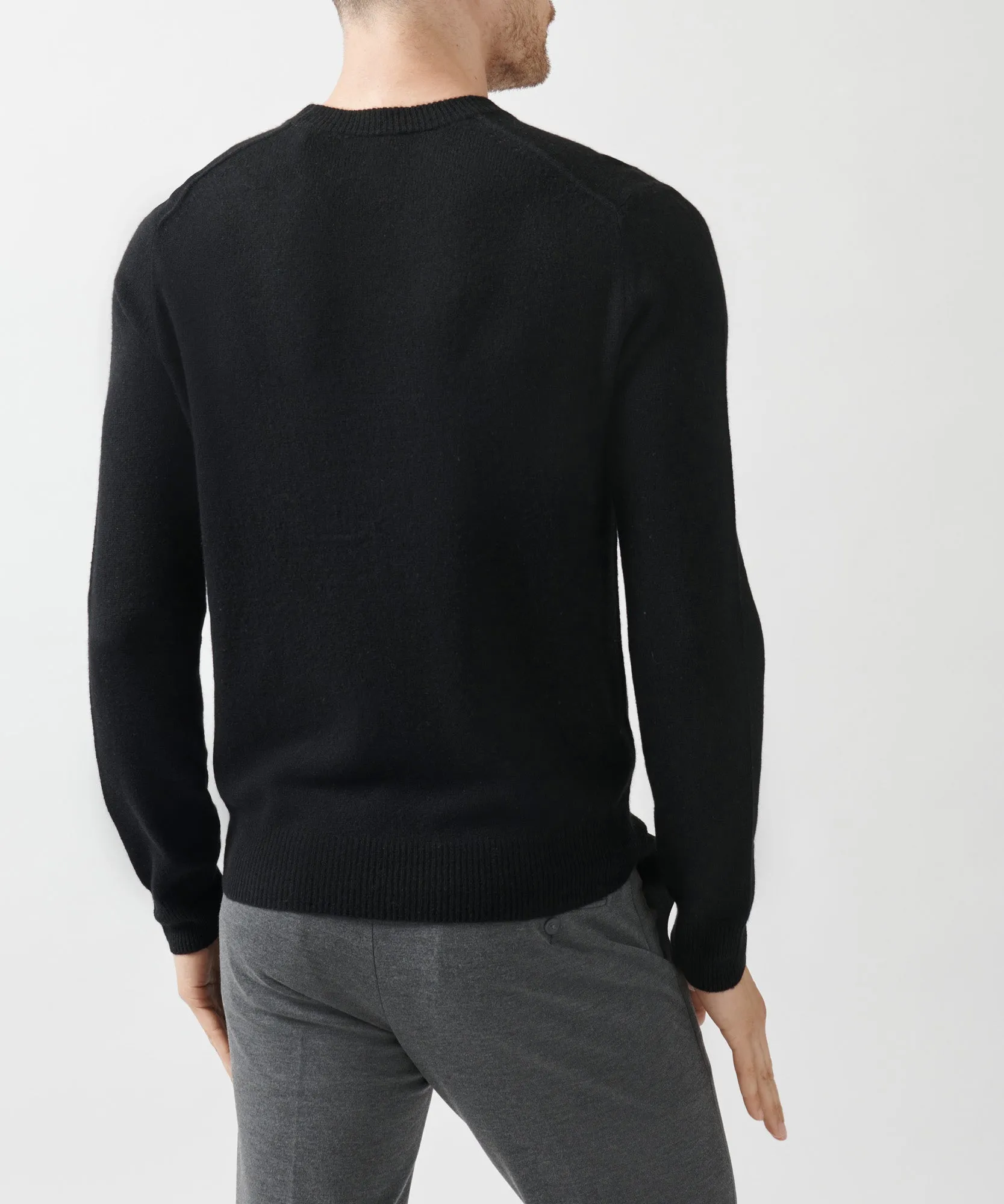 Recycled Cashmere Exposed Seam Crew Neck Sweater - Black