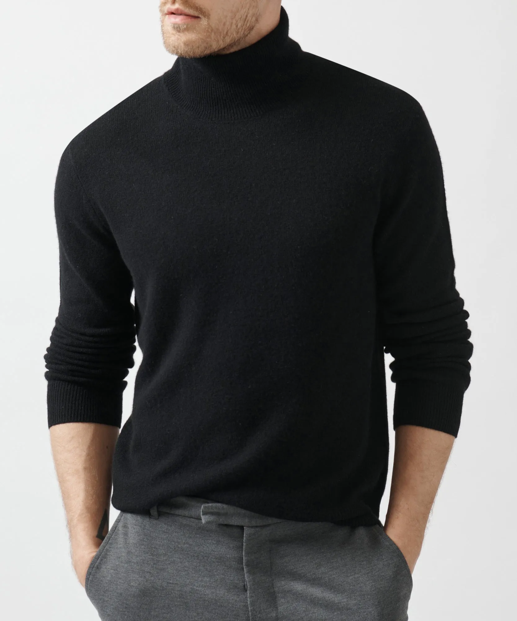 Recycled Cashmere Turtleneck Sweater - Black