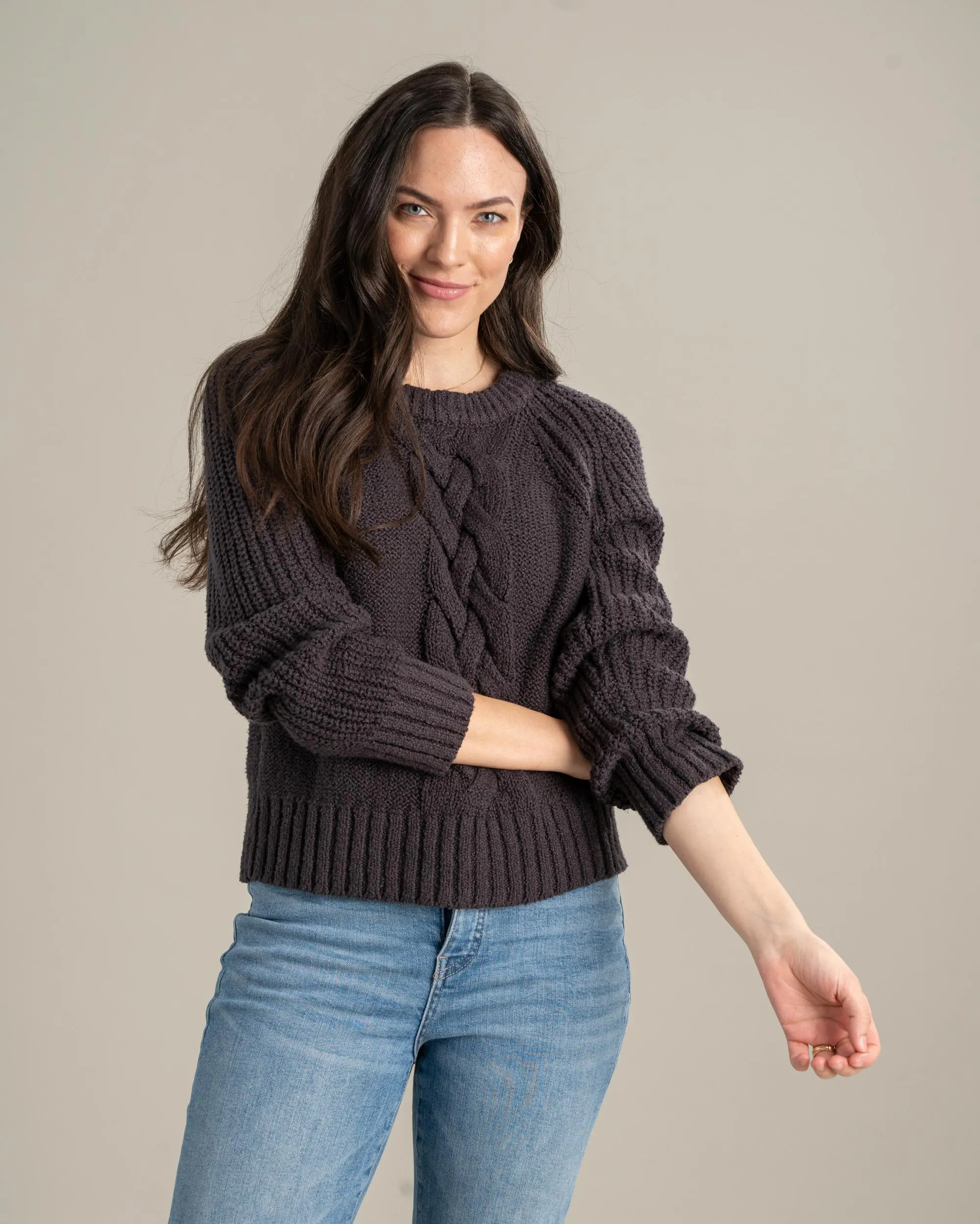 Recycled Cotton Cable Crew Sweater