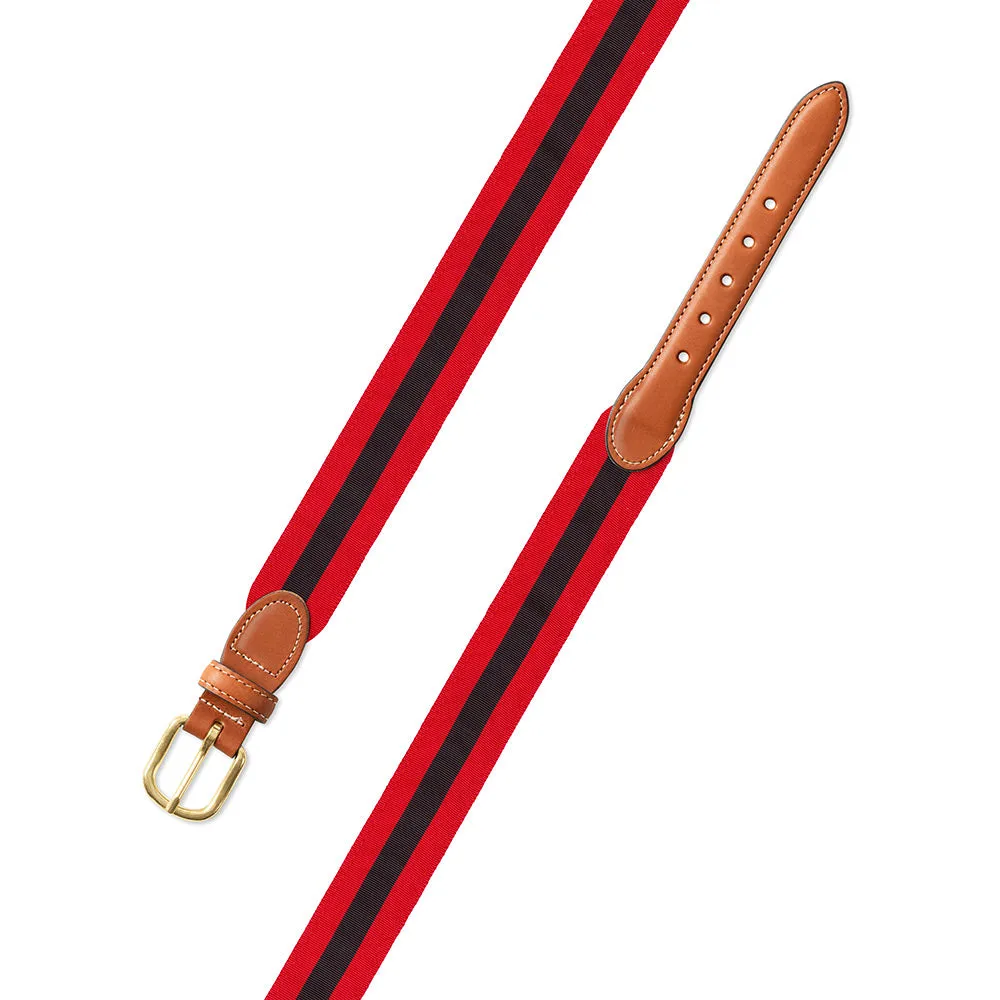 Red & Black Grosgrain Ribbon Leather Tab Belt