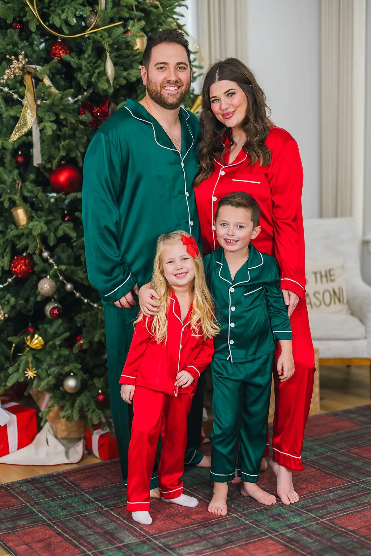 Red & Green Silk Family Pajamas