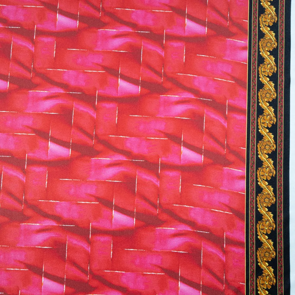 Red & Pink Printed Pure Silk Twill