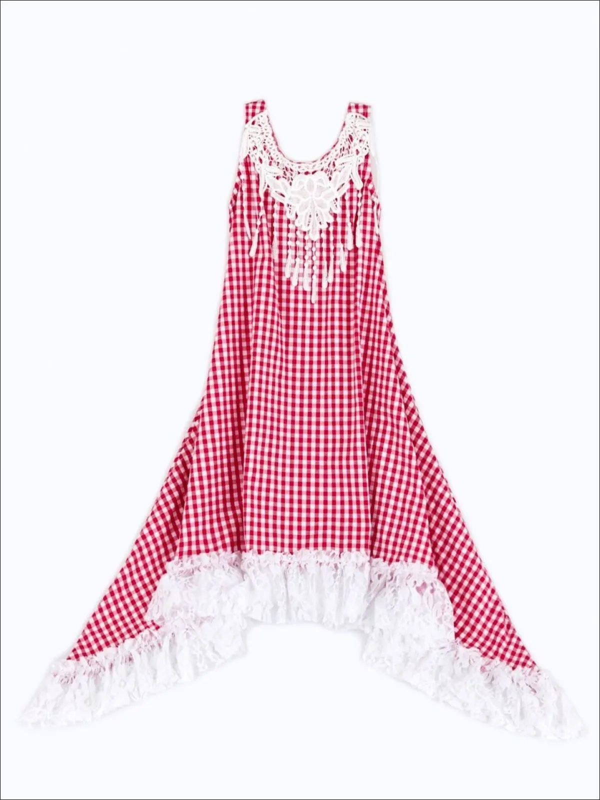 Red And White Gingham Boho Sidetail Dress