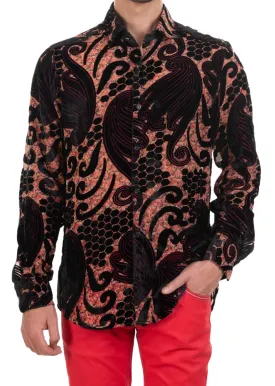 Red Baroque Leaf Velvet Shirt