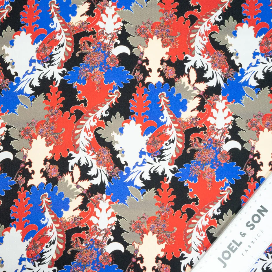 Red, Blue, Grey Multi Printed Pure Silk Twill