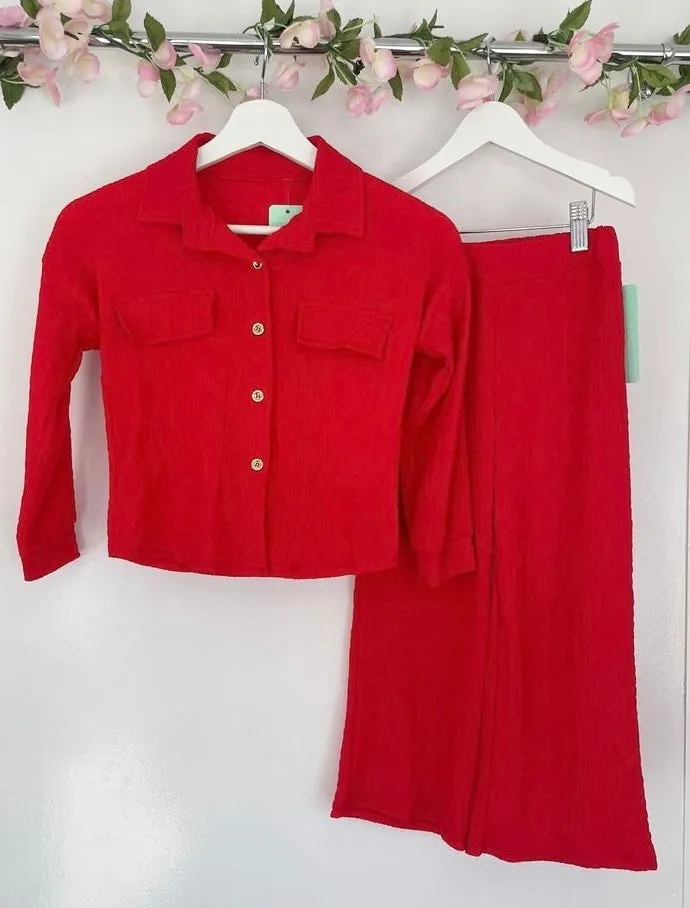 Red cheese cloth shirt and pants set