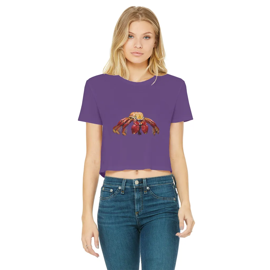 Red Crab Classic Women's Cropped Raw Edge T-Shirt