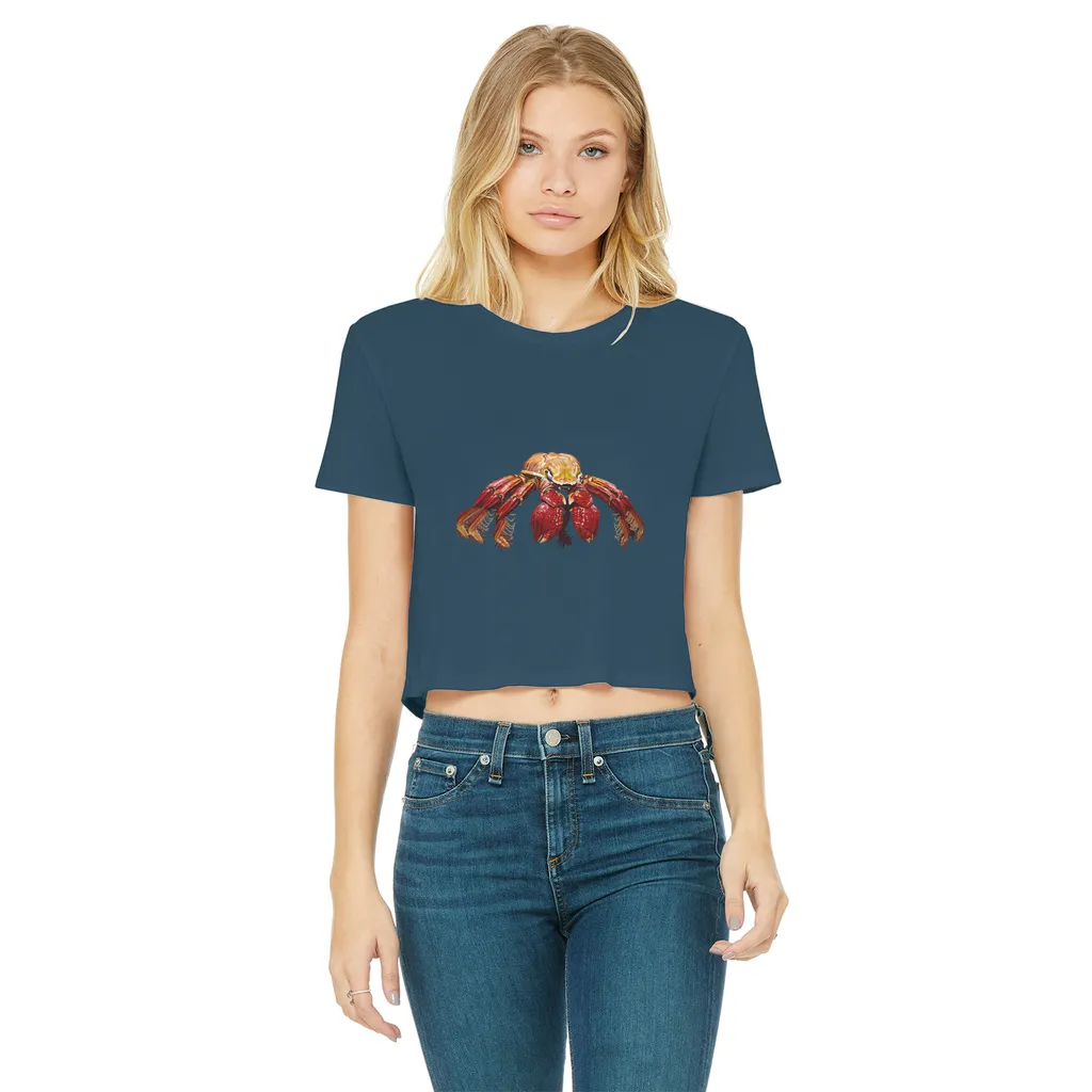 Red Crab Classic Women's Cropped Raw Edge T-Shirt