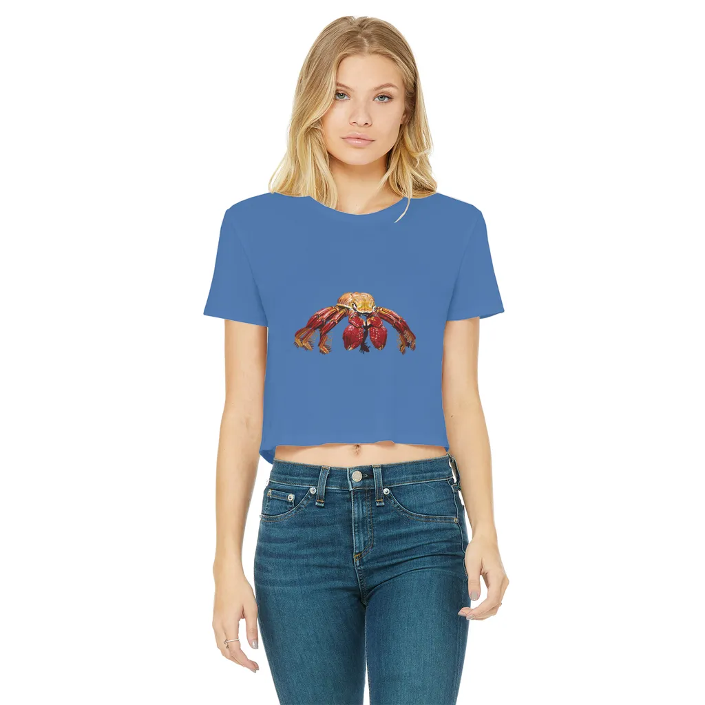 Red Crab Classic Women's Cropped Raw Edge T-Shirt