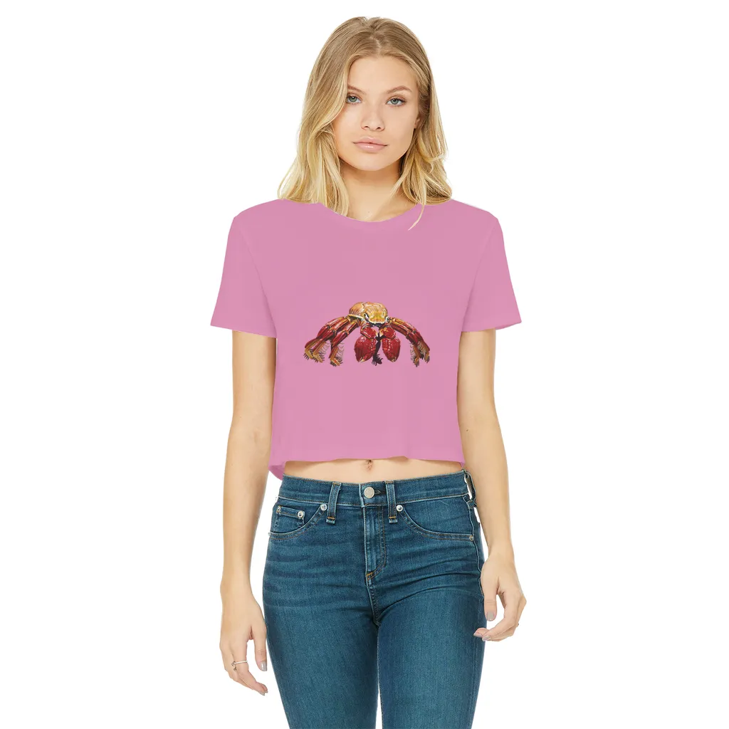 Red Crab Classic Women's Cropped Raw Edge T-Shirt