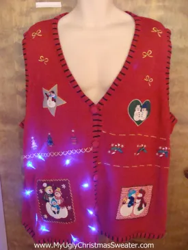 Red Crafty Embroidery Light Up Ugly Xmas Sweater Vest