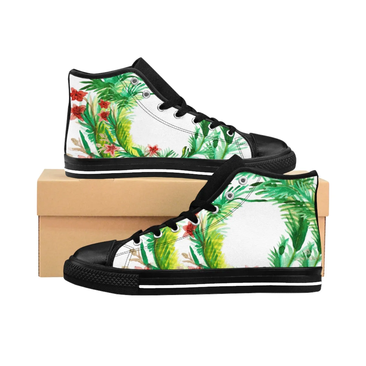 Red Floral Canvas Sneakers, Floral Print Designer Men's High-top Sneakers Running Tennis Fashion Running Shoes