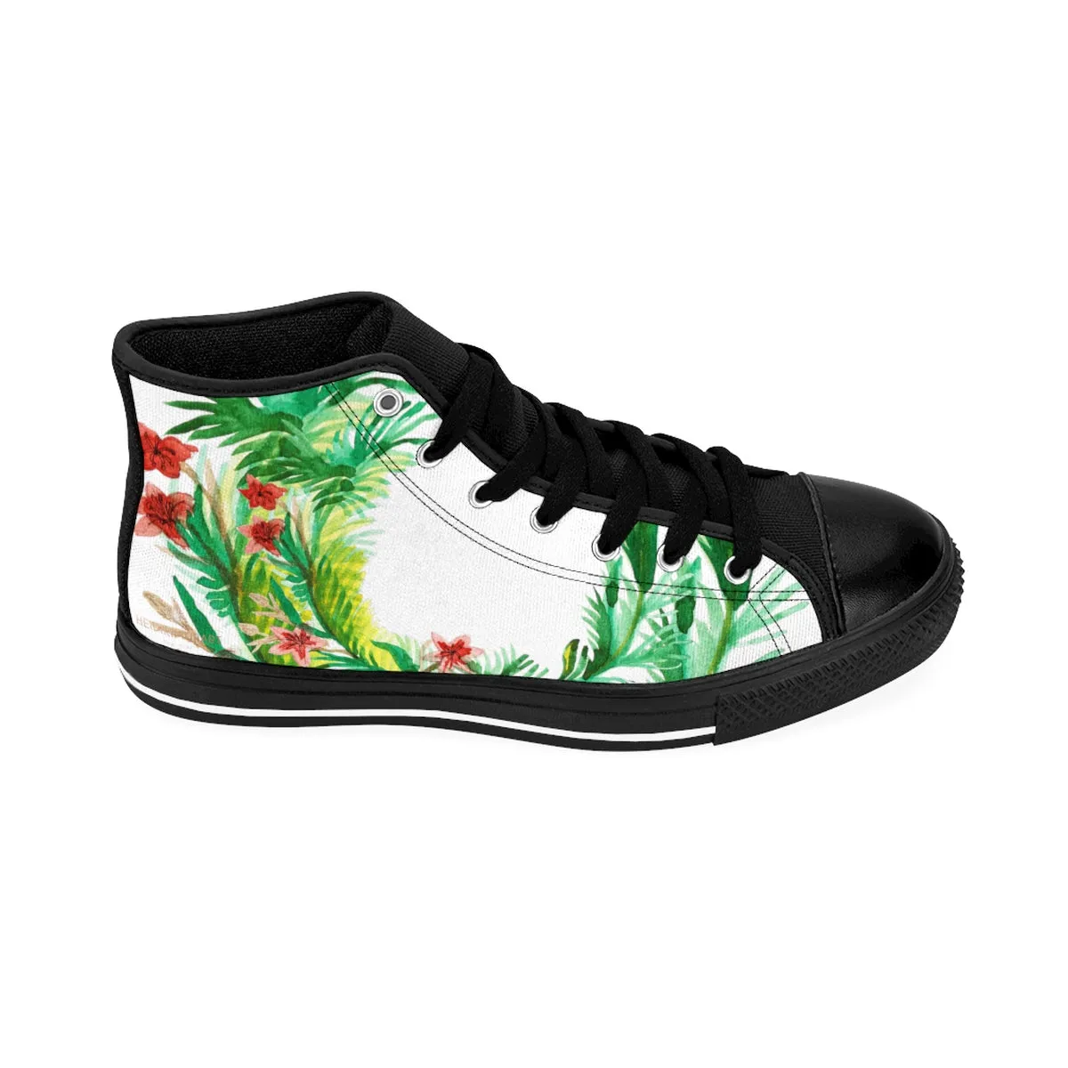 Red Floral Canvas Sneakers, Floral Print Designer Men's High-top Sneakers Running Tennis Fashion Running Shoes