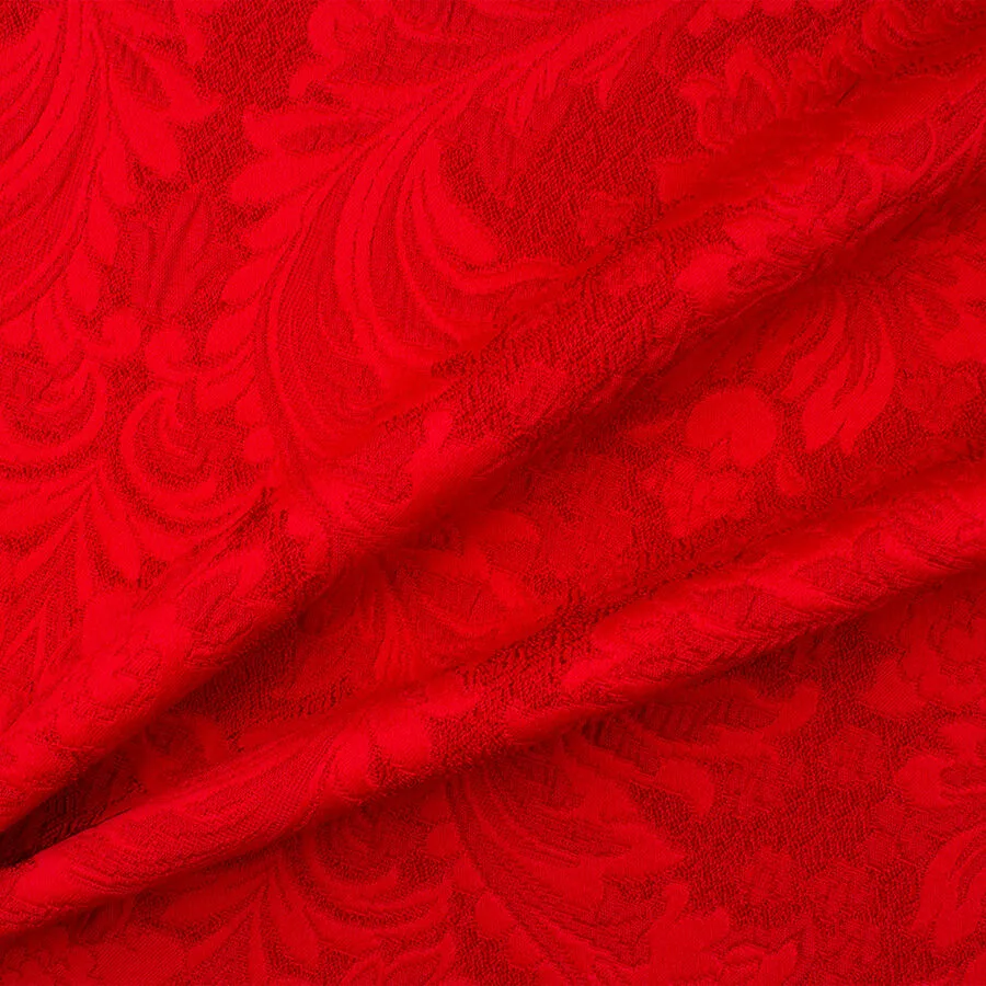 Red Floral Jacquard Stretch Cloqué