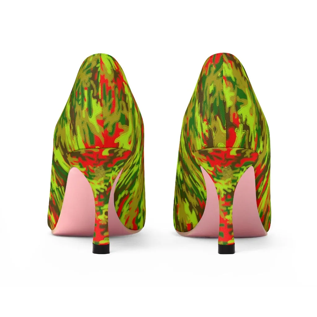 Red Green Camo Heels, Camouflage Military Army Premium Women's High Heels Shoes