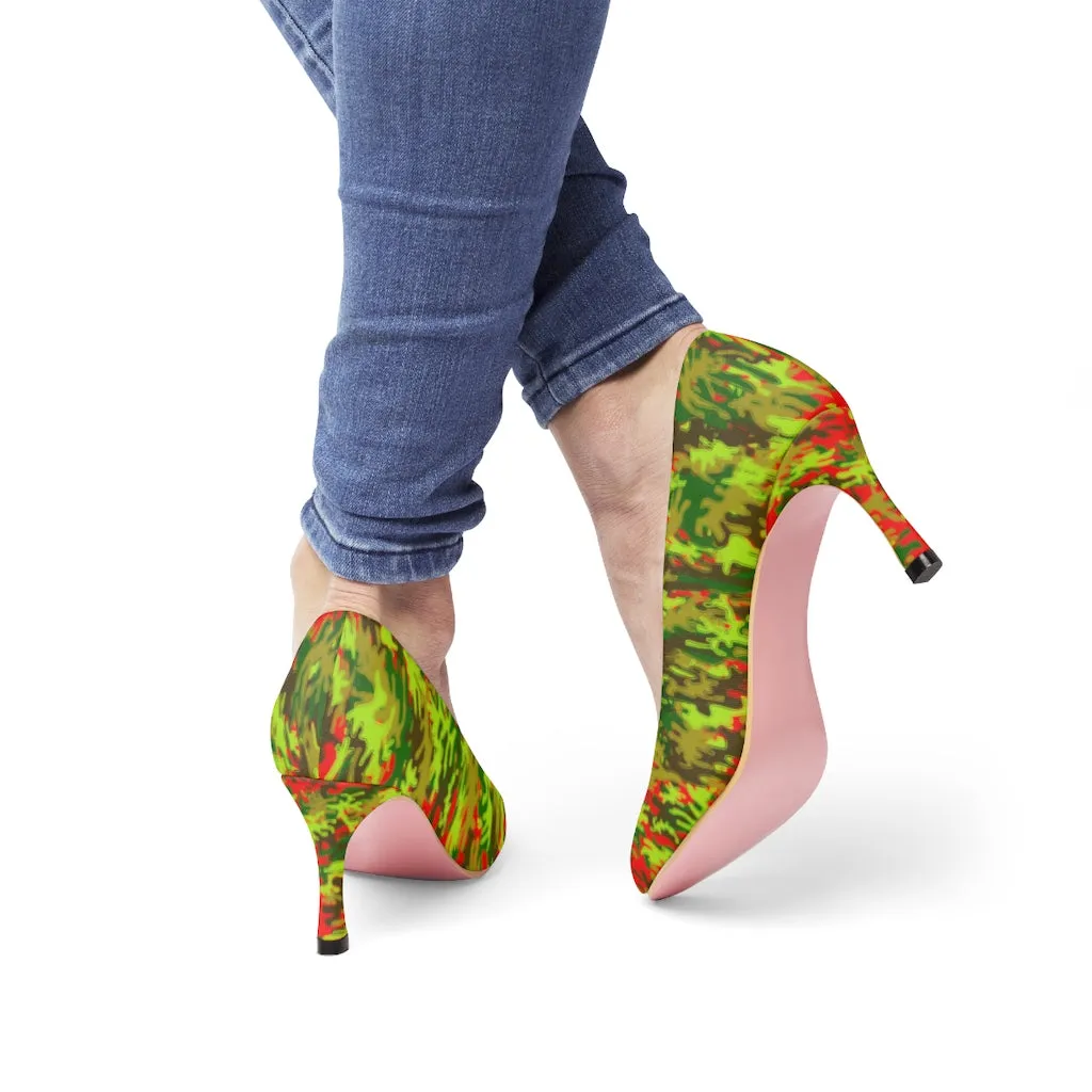 Red Green Camo Heels, Camouflage Military Army Premium Women's High Heels Shoes