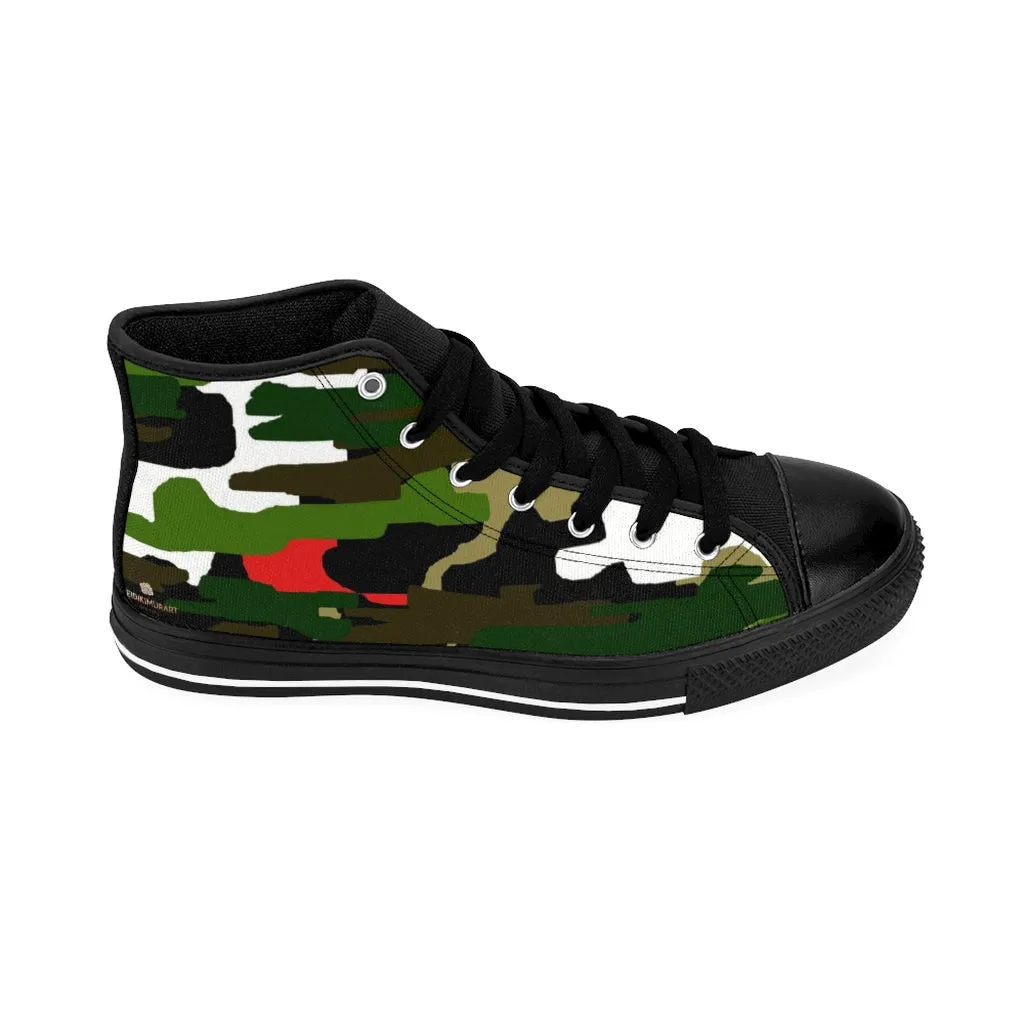 Red Green Camo Women's Sneakers, Army Print Designer High-top Sneakers Tennis Shoes