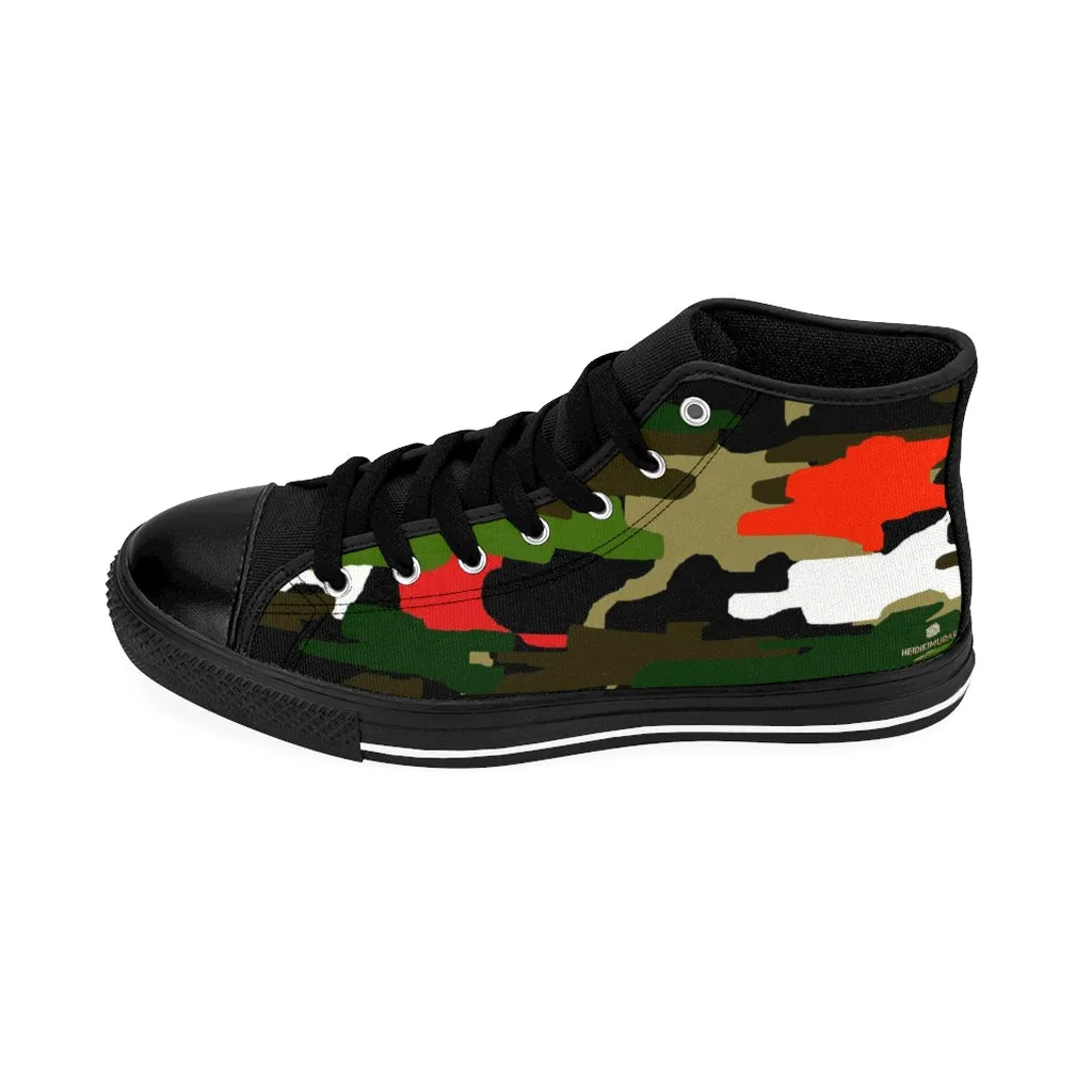 Red Green Camo Women's Sneakers, Army Print Designer High-top Sneakers Tennis Shoes