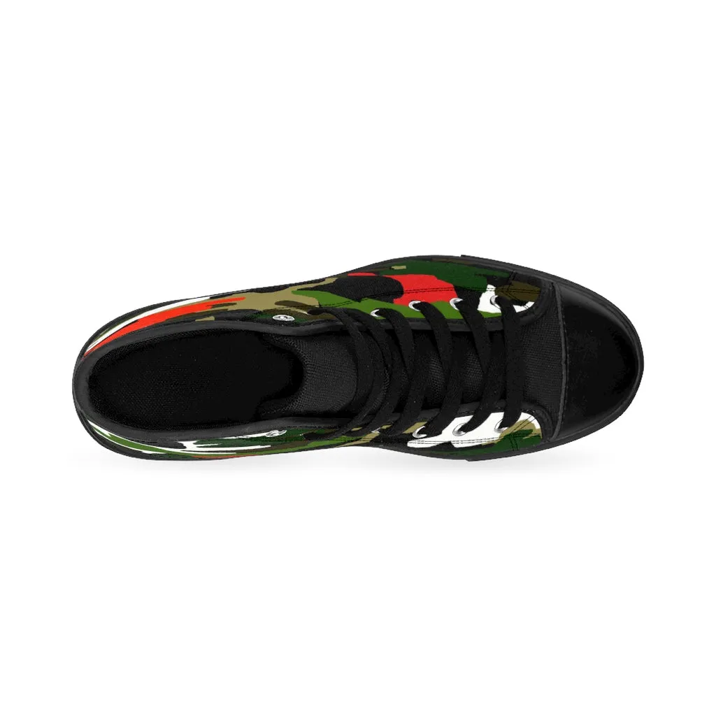 Red Green Camo Women's Sneakers, Army Print Designer High-top Sneakers Tennis Shoes