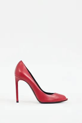 Red Leather Peep Toe Pump