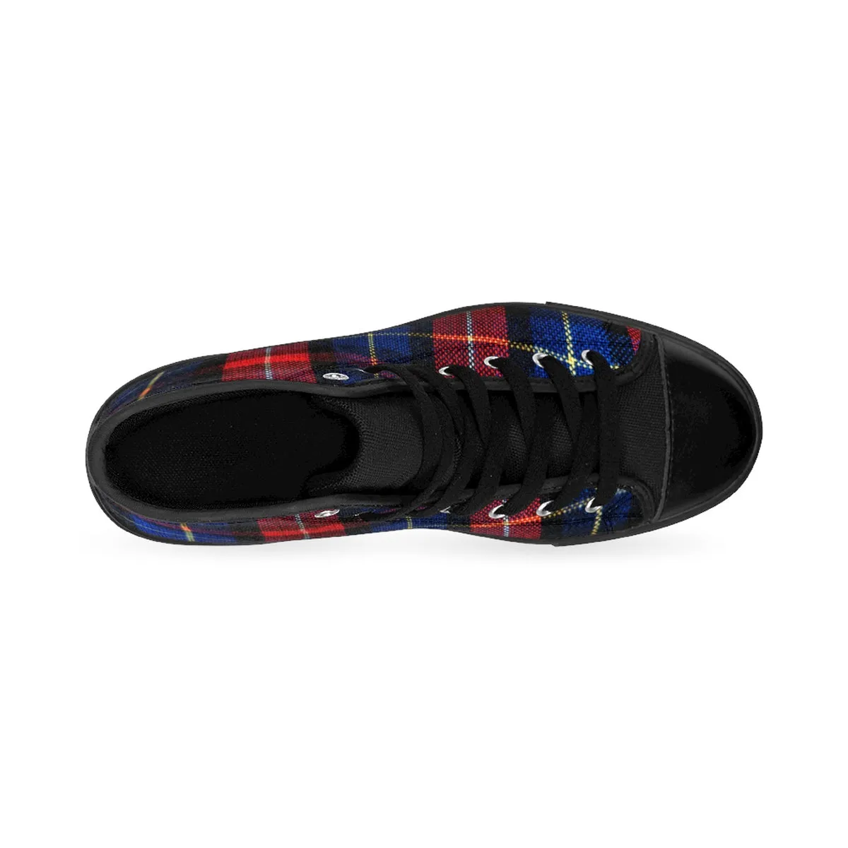 Red Plaid Women's Sneakers, Classic Blue Plaid Tartan Print High Top Sneakers Tennis Shoes