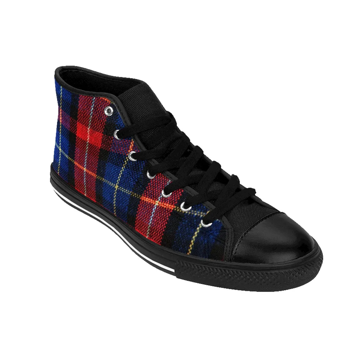 Red Plaid Women's Sneakers, Classic Blue Plaid Tartan Print High Top Sneakers Tennis Shoes