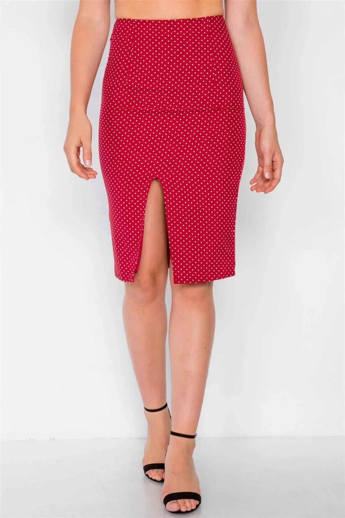 Red Polka Dot Printed Ruched Crop Top & Midi Skirt Set