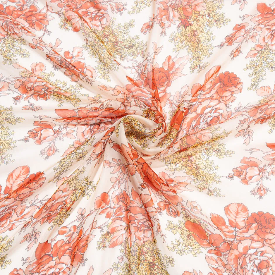 Red Rose Printed Pure Silk Chiffon