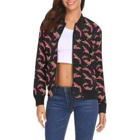 Red Swift Colourful Black Bomber Jacket for Women