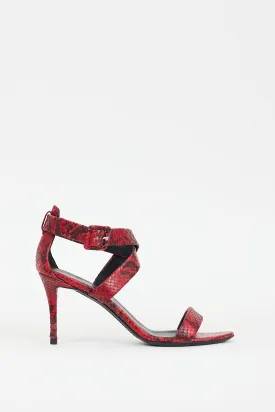 Red Textured Leather Strappy Heel