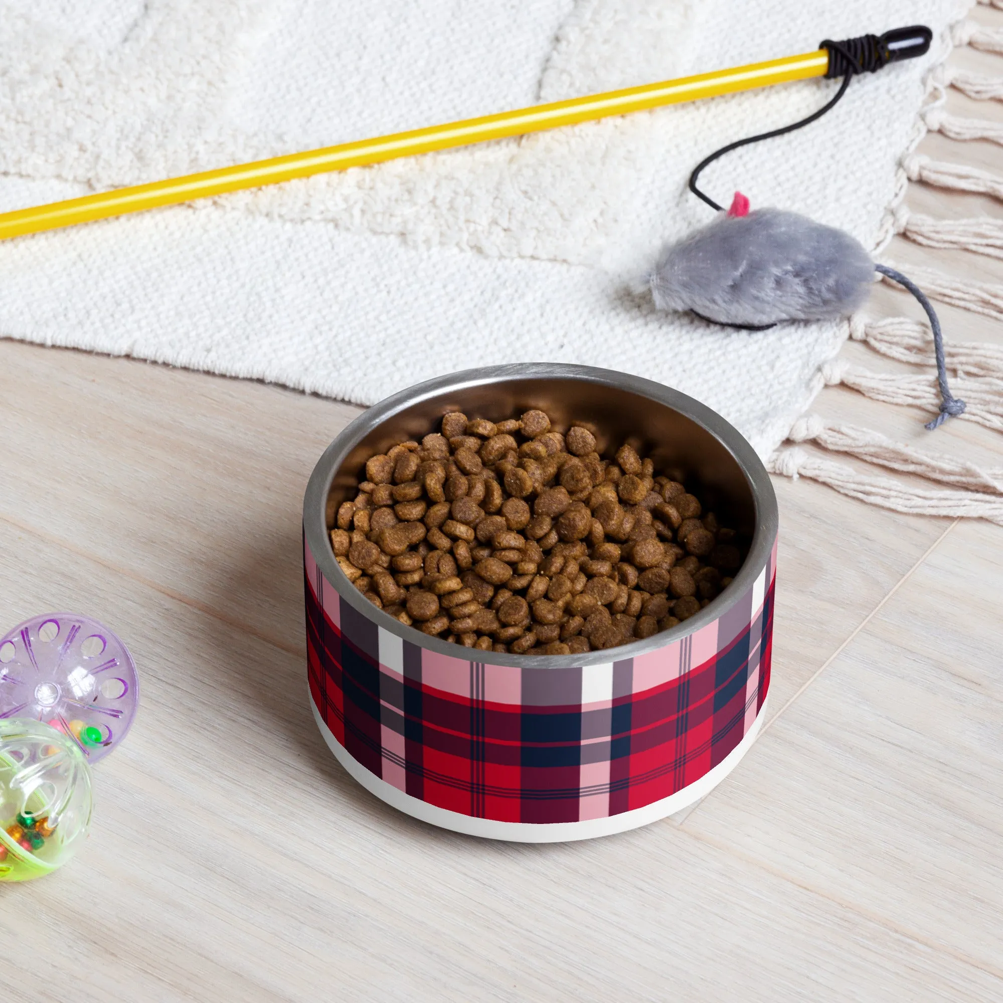 Red, White and Navy Blue Preppy Plaid Pet Bowl