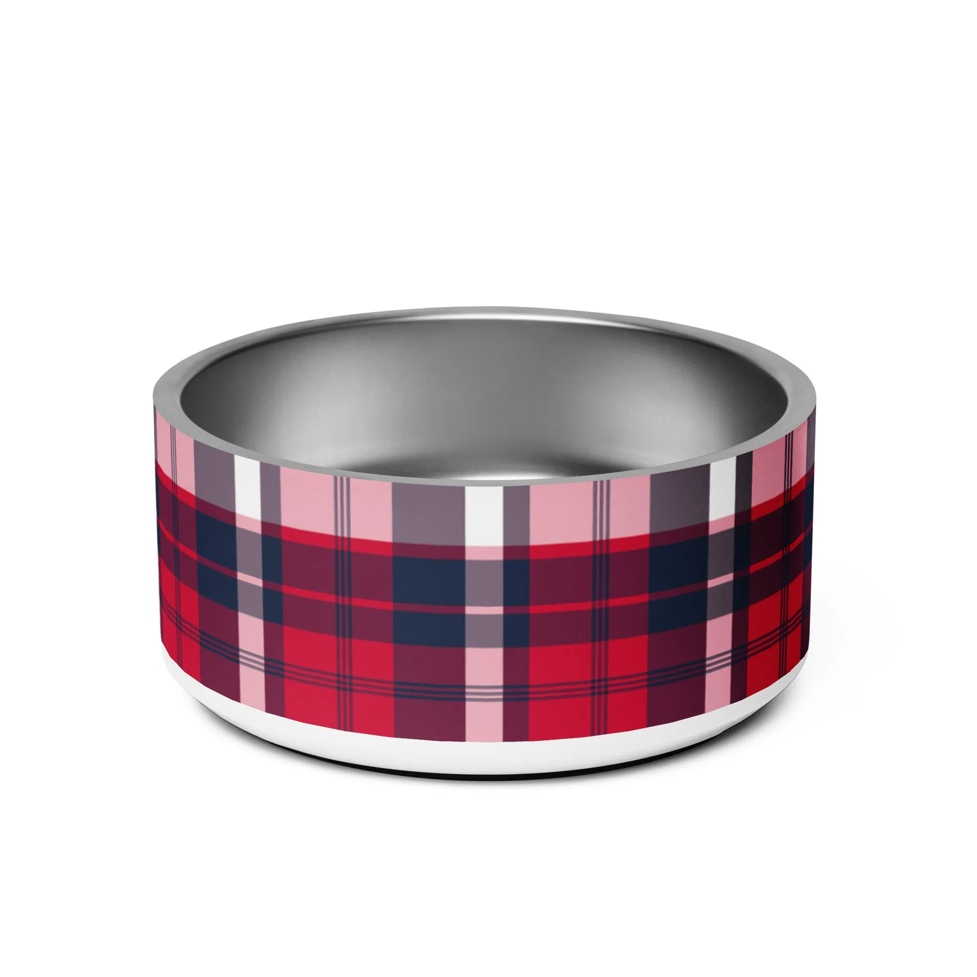 Red, White and Navy Blue Preppy Plaid Pet Bowl