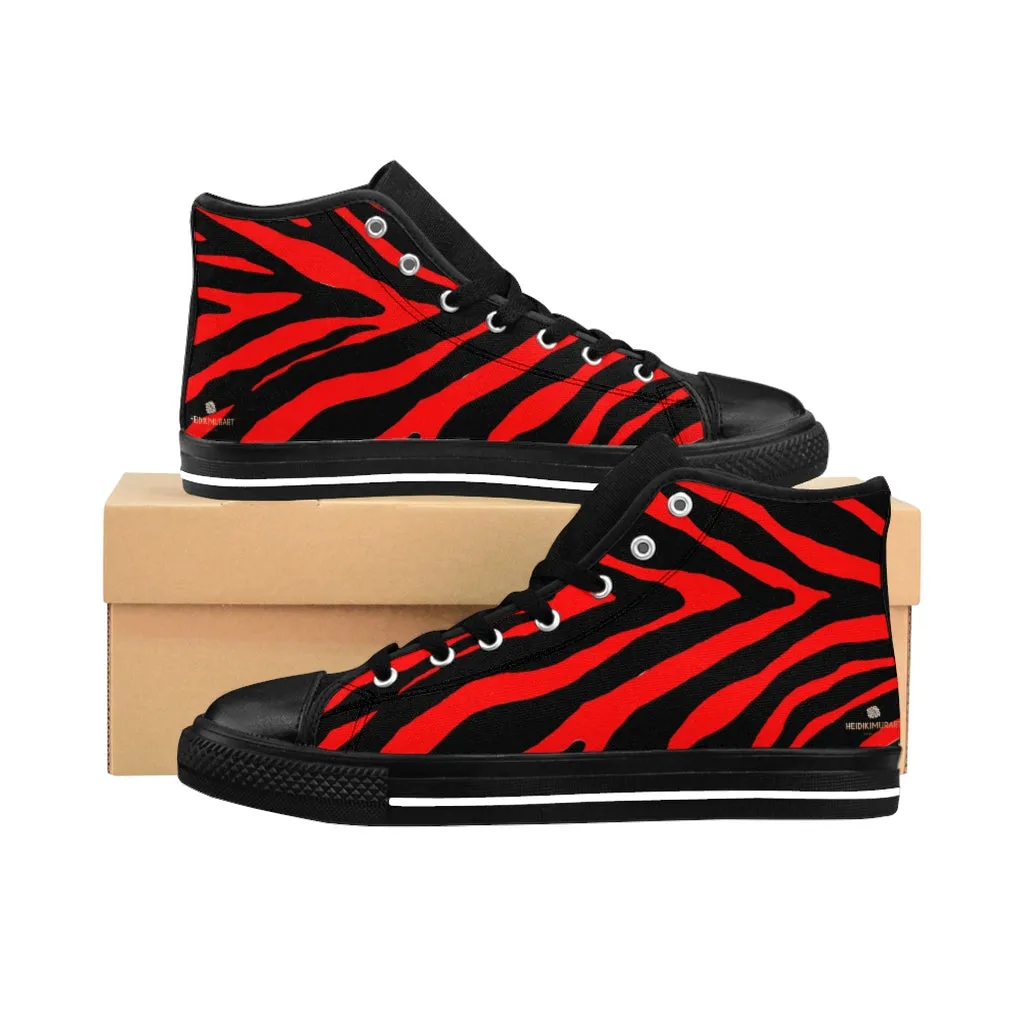 Red Zebra Women's Sneakers, Striped Animal Print Designer High-top Fashion Tennis Shoes