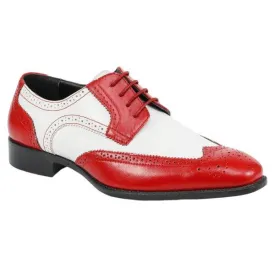 Red/White Two-Tone Wingtip Men's Lace-Up Dress Shoes Style No-ELWYN