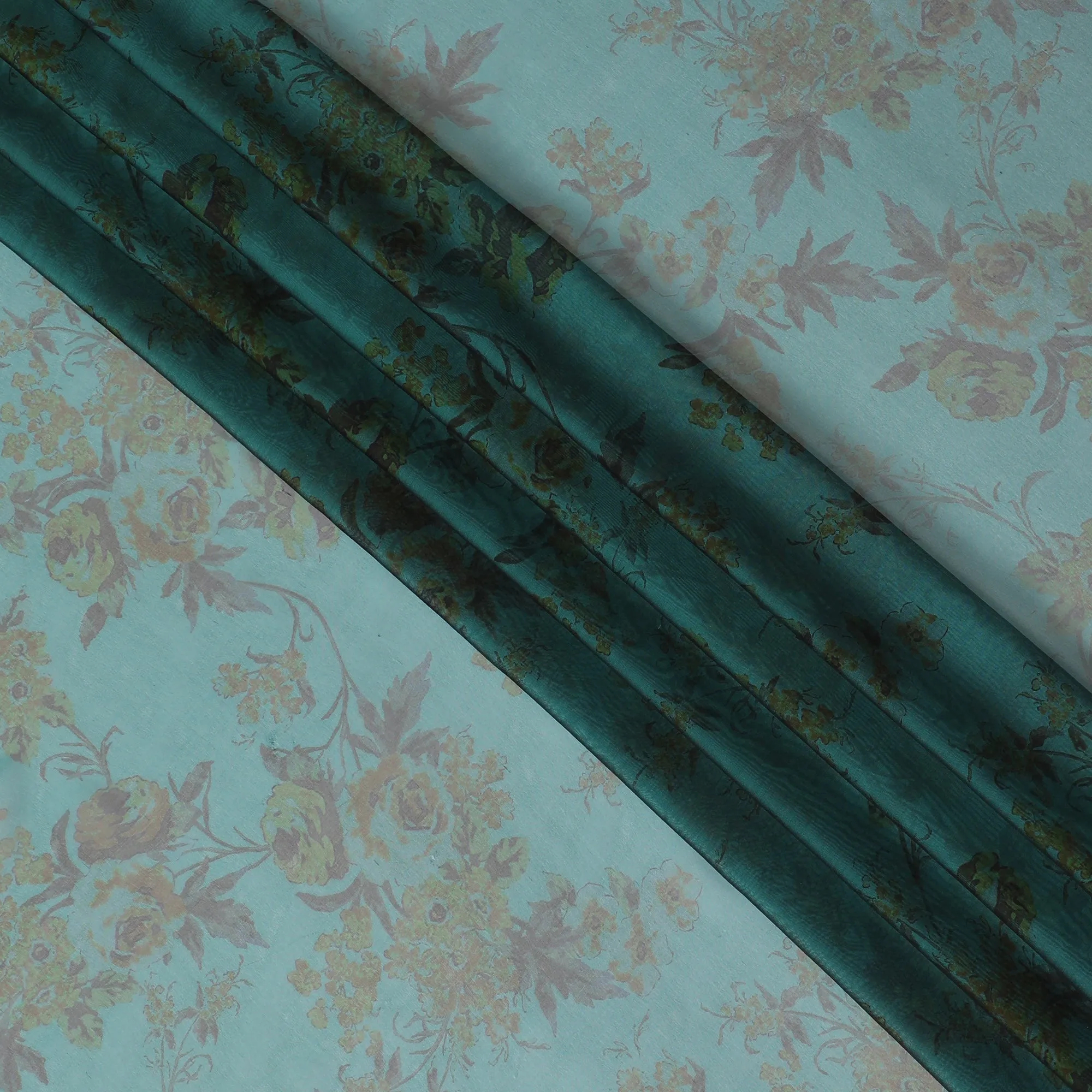 Refreshing Mint Green Silk Chiffon Fabric with Rose Floral Prints, 110cm Width – Ideal for Elegant Spring Apparel-D20102