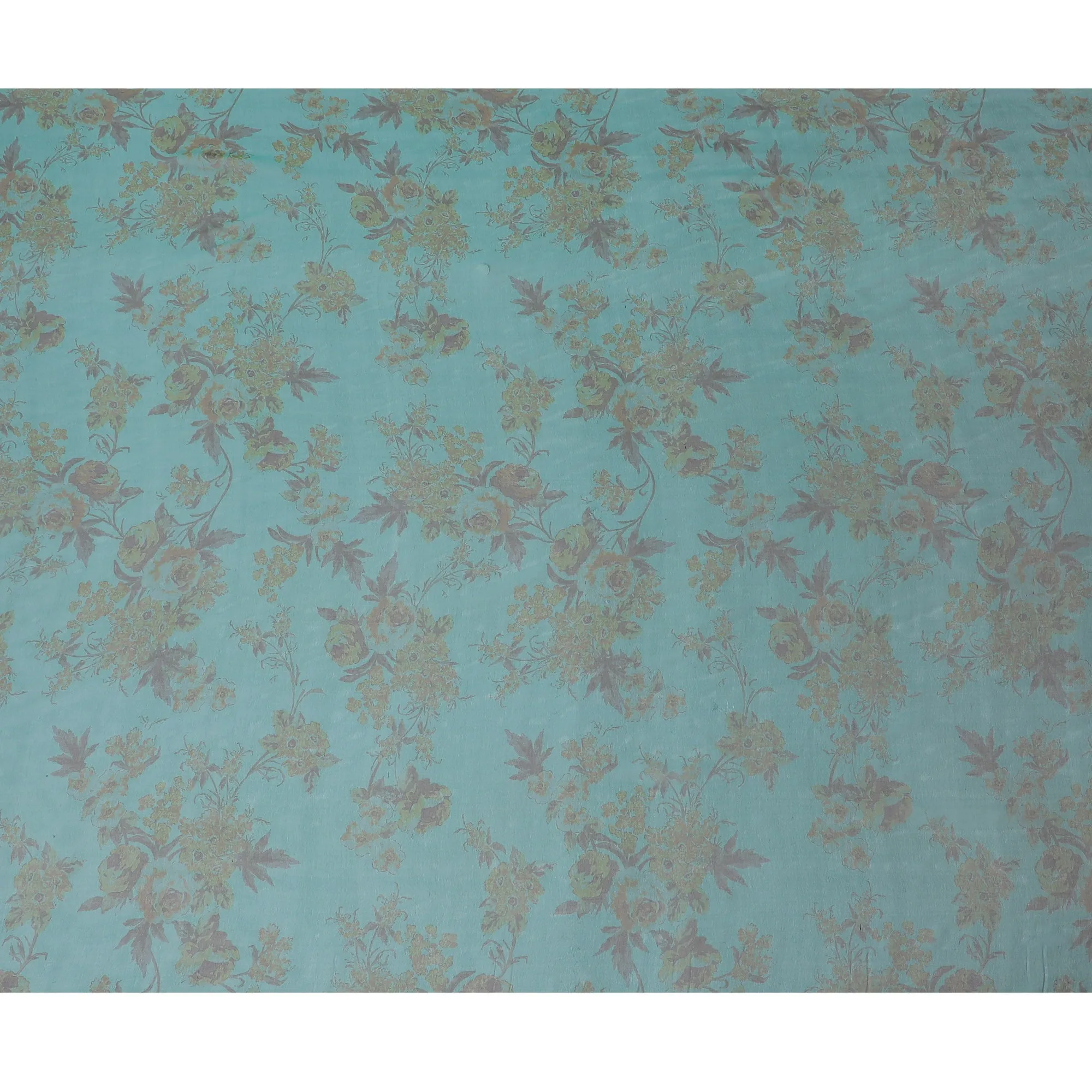 Refreshing Mint Green Silk Chiffon Fabric with Rose Floral Prints, 110cm Width – Ideal for Elegant Spring Apparel-D20102