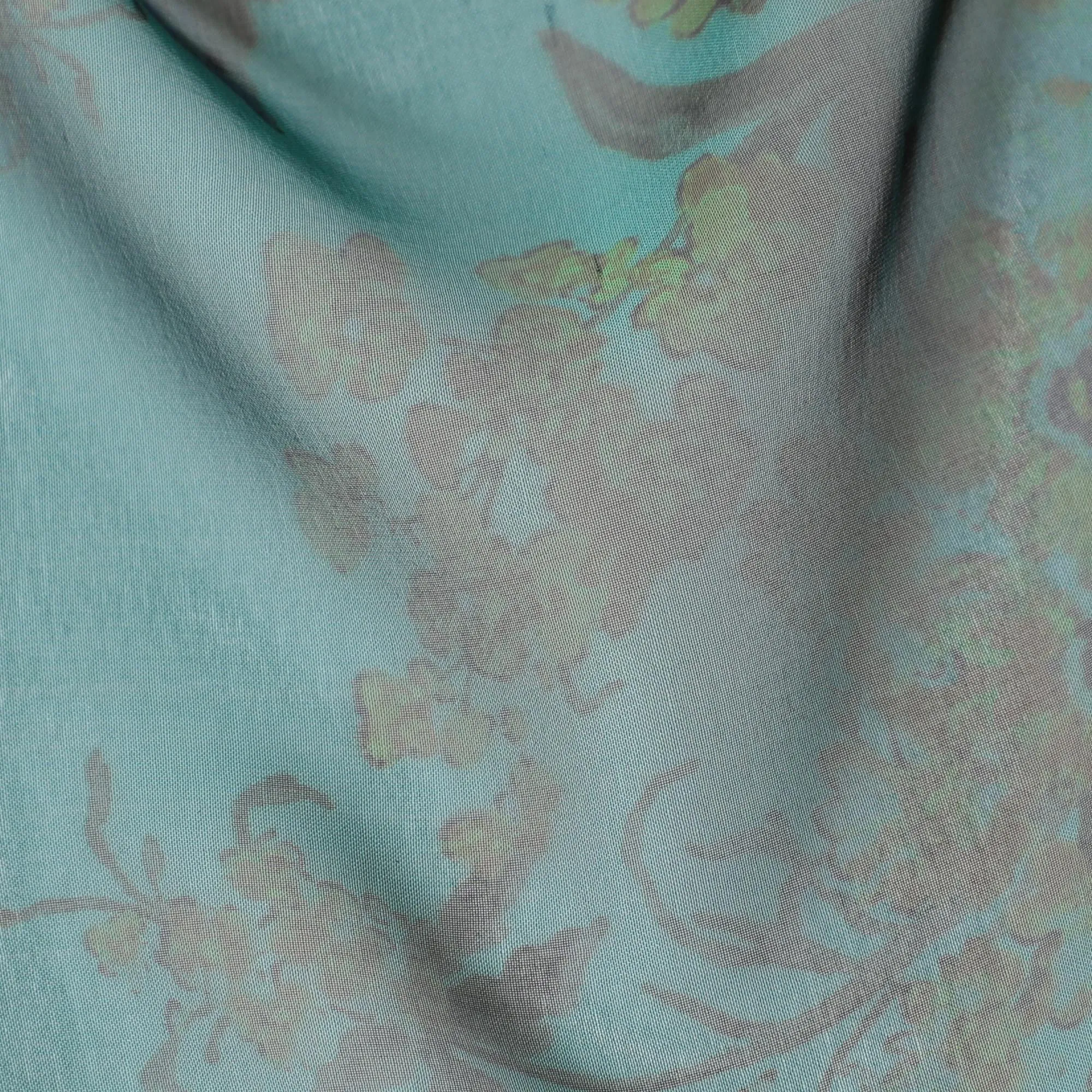 Refreshing Mint Green Silk Chiffon Fabric with Rose Floral Prints, 110cm Width – Ideal for Elegant Spring Apparel-D20102