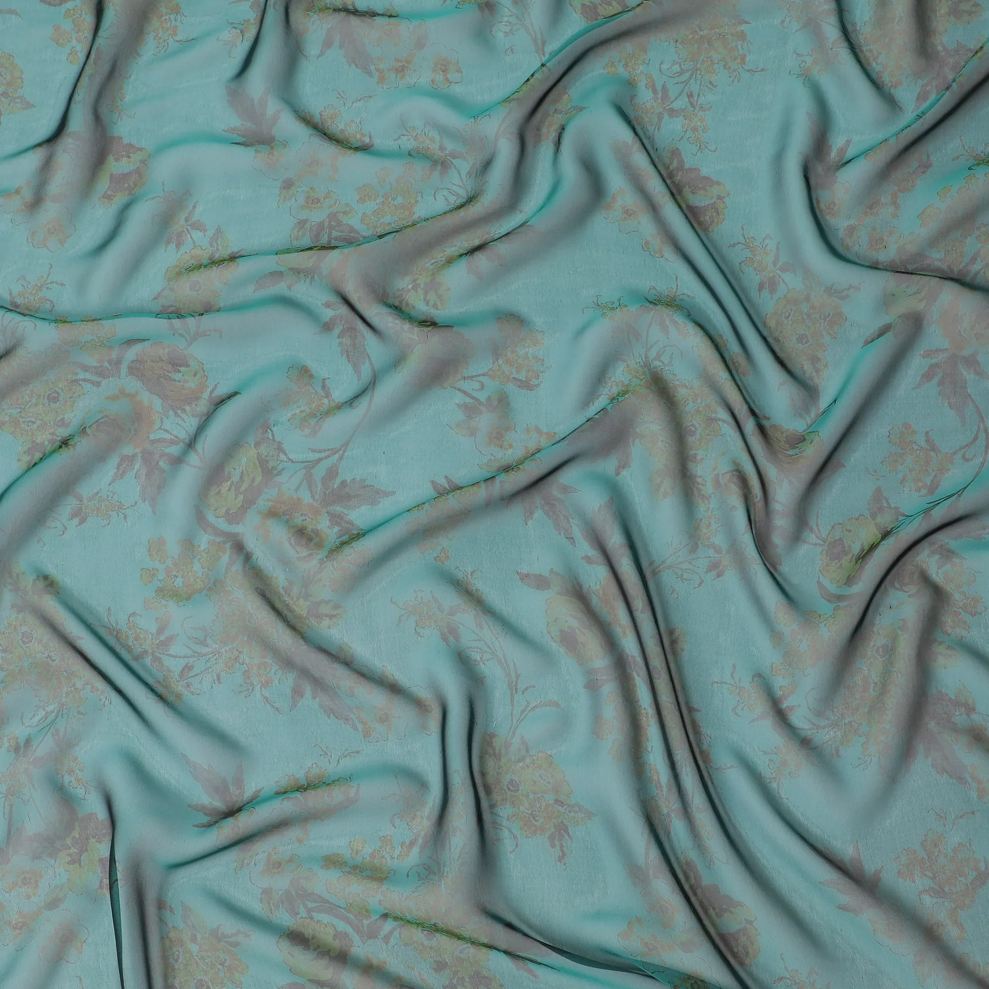 Refreshing Mint Green Silk Chiffon Fabric with Rose Floral Prints, 110cm Width – Ideal for Elegant Spring Apparel-D20102