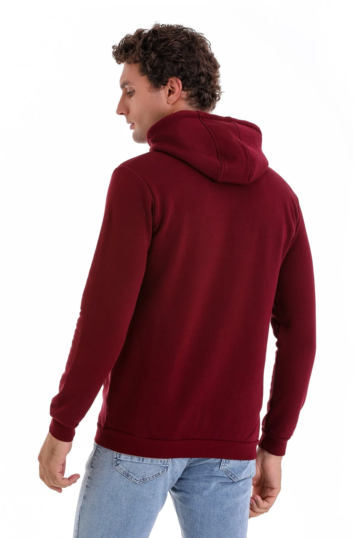 Regular Fit Cotton Blend Burgundy Hooded Sweatshirt