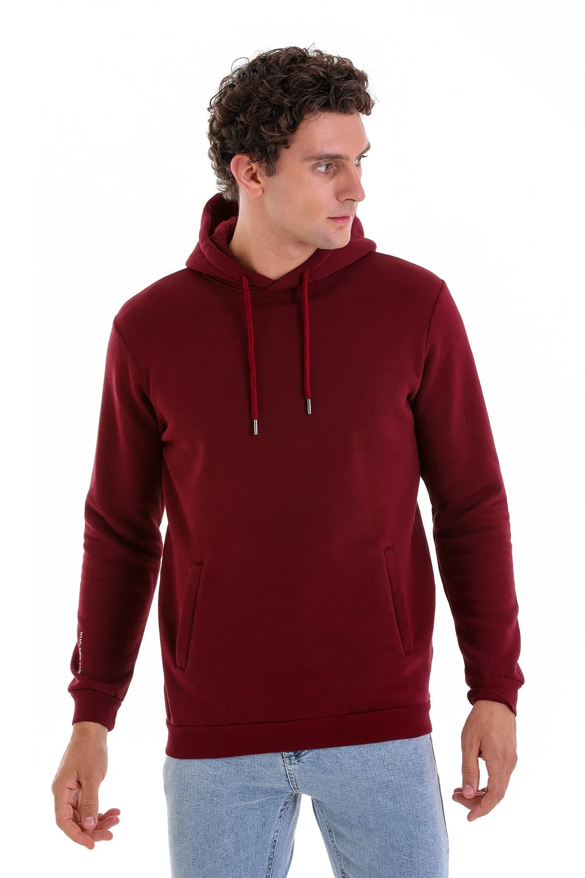 Regular Fit Cotton Blend Burgundy Hooded Sweatshirt