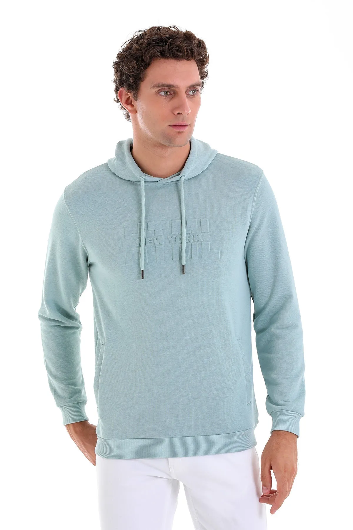 Regular Fit Cotton Blend Mint Hooded Sweatshirt