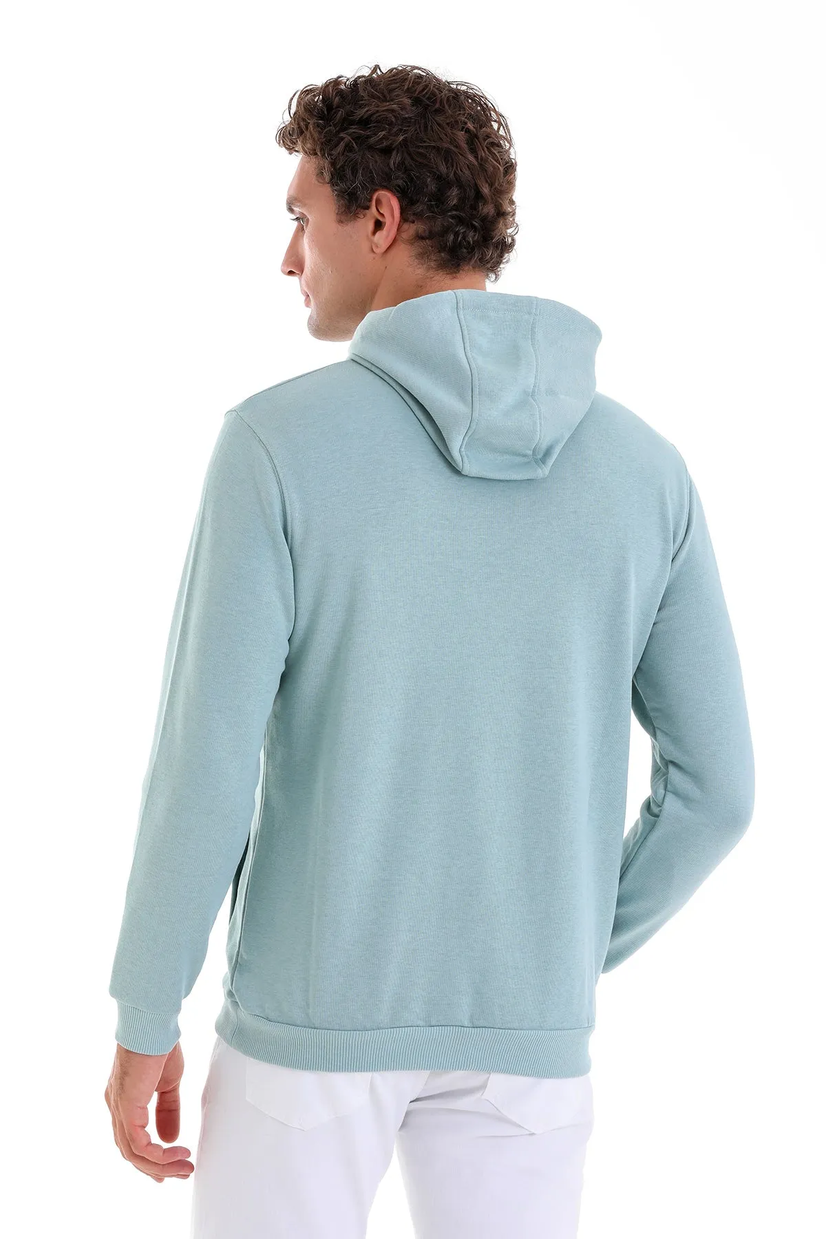 Regular Fit Cotton Blend Mint Hooded Sweatshirt