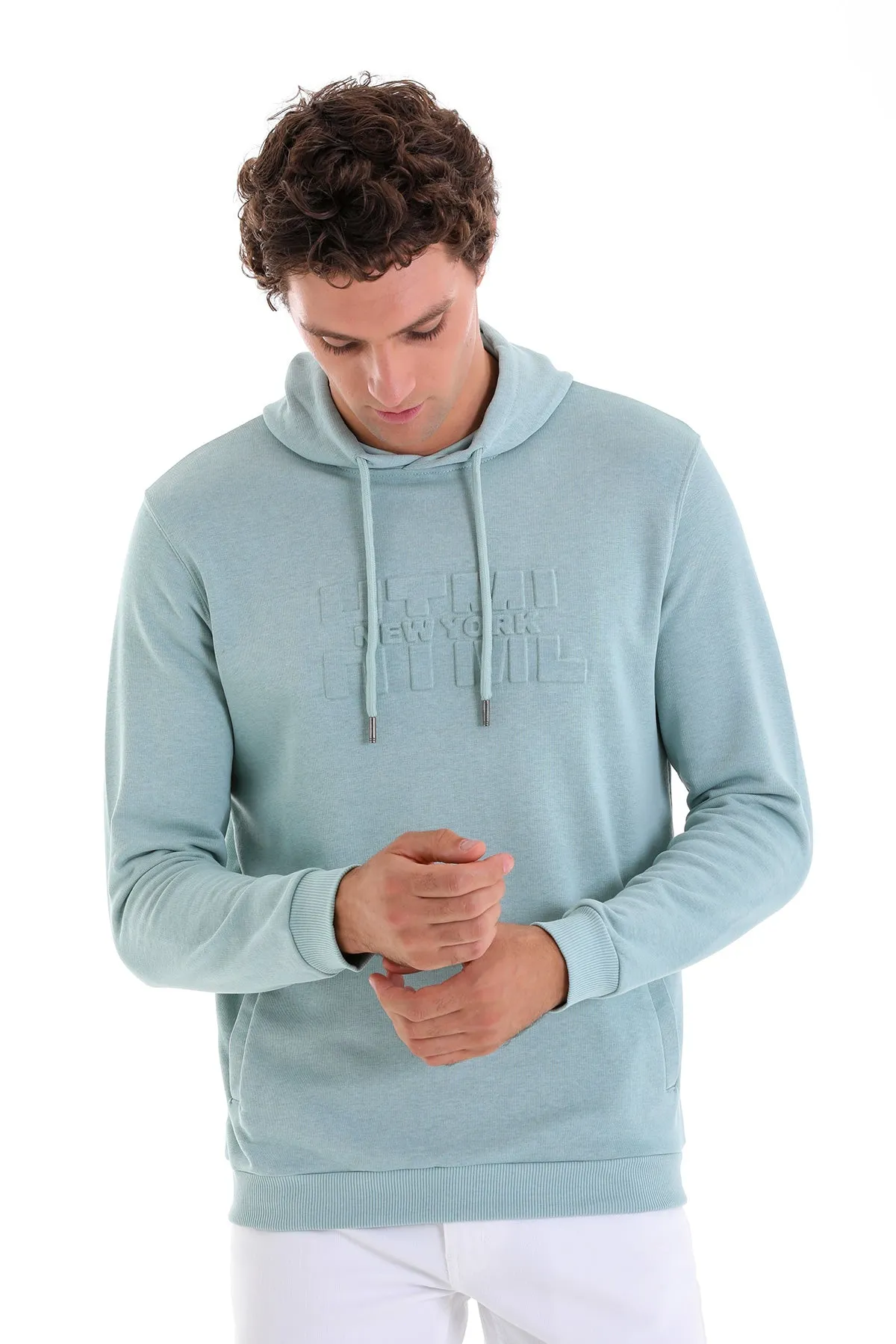 Regular Fit Cotton Blend Mint Hooded Sweatshirt