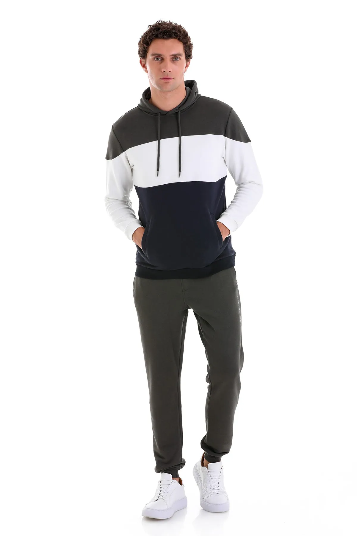 Regular Fit Navy Cotton Blend Hooded Sweatshirt