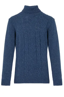 Regular Fit Wool Blend Indigo Turtleneck Sweater