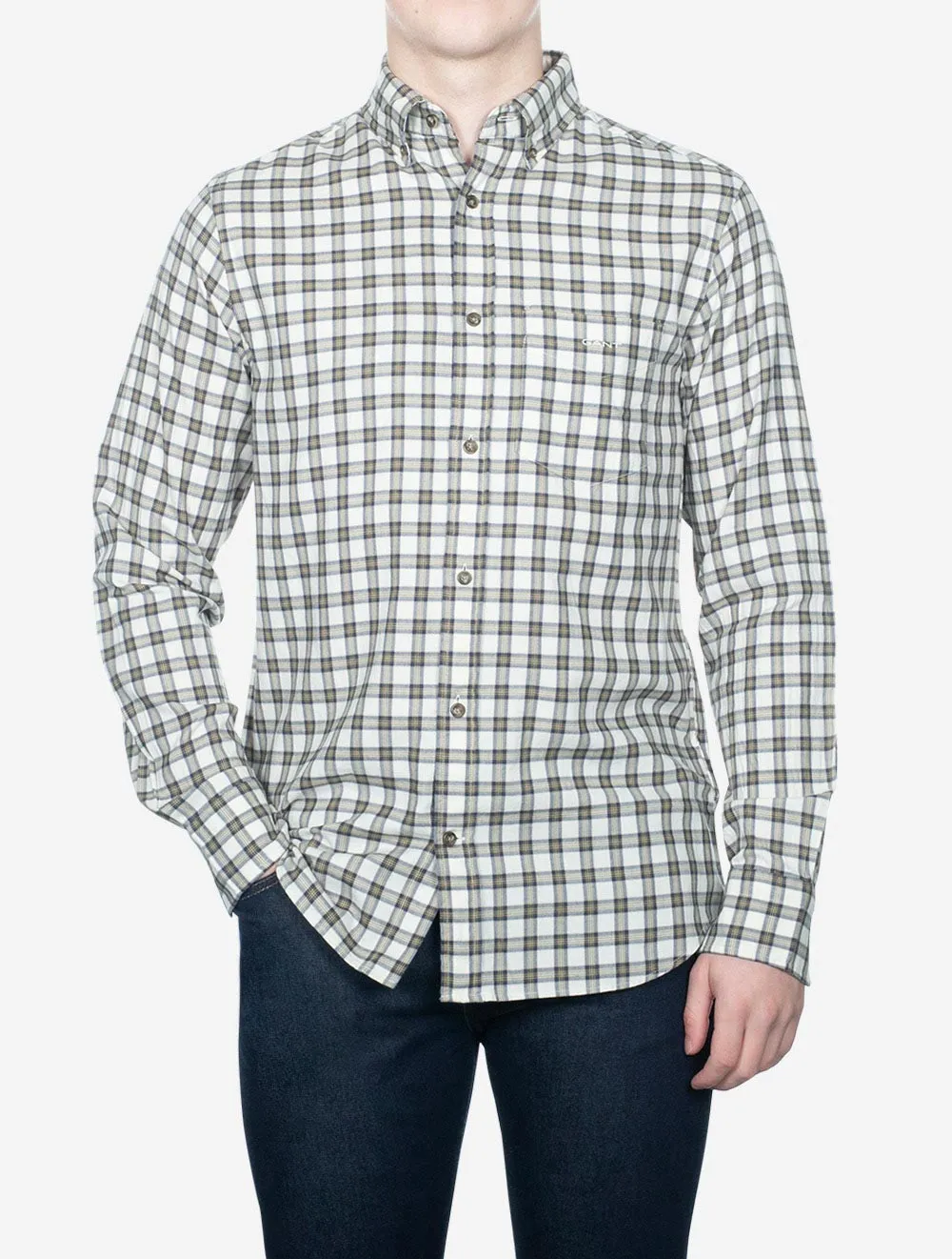 Regular Micro Tartan Flannel Shirt Cream