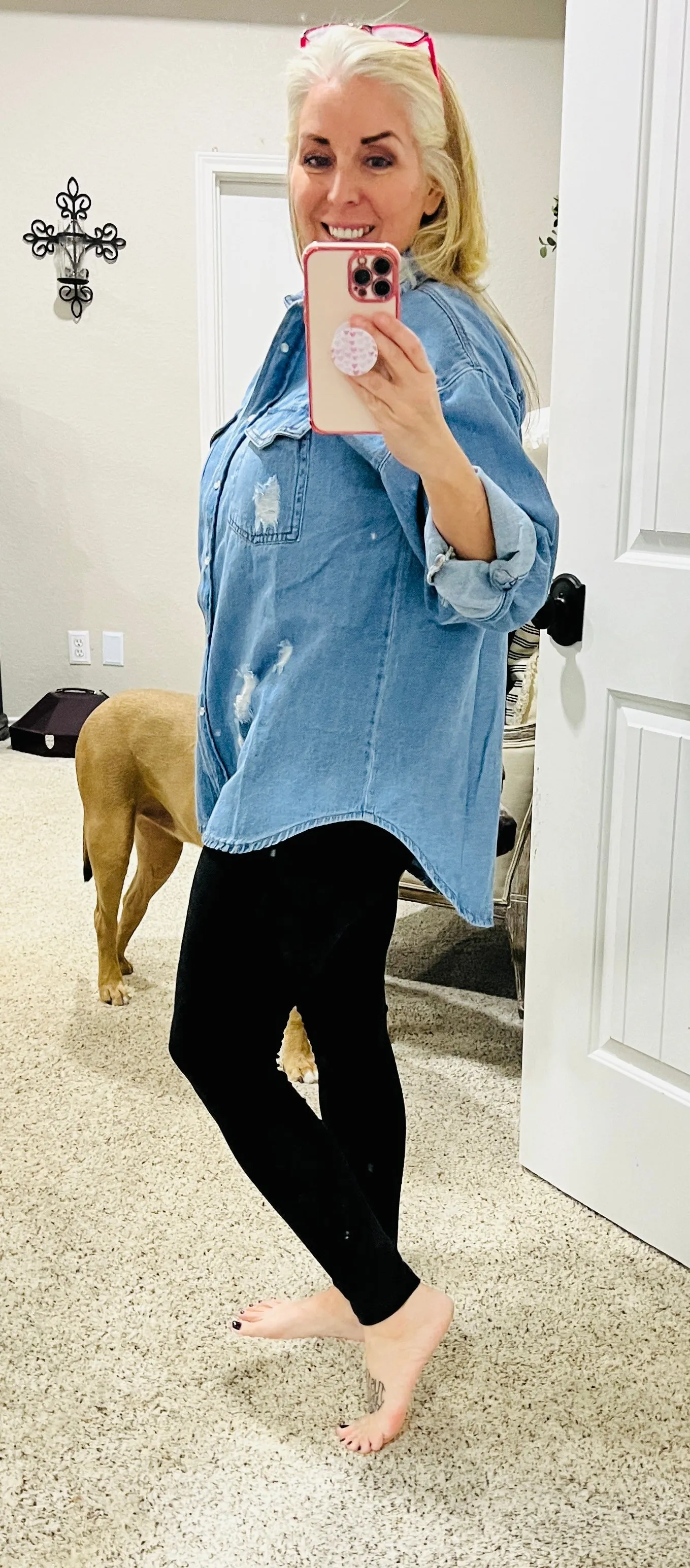 Relaxed Fit Distressed Denim Shirt